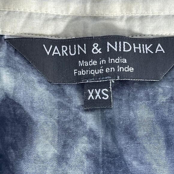 Anthropologie Varun & Nidhika Grey Watercolor Print Asymmetrical Dress Sz XXS - Picture 3 of 8